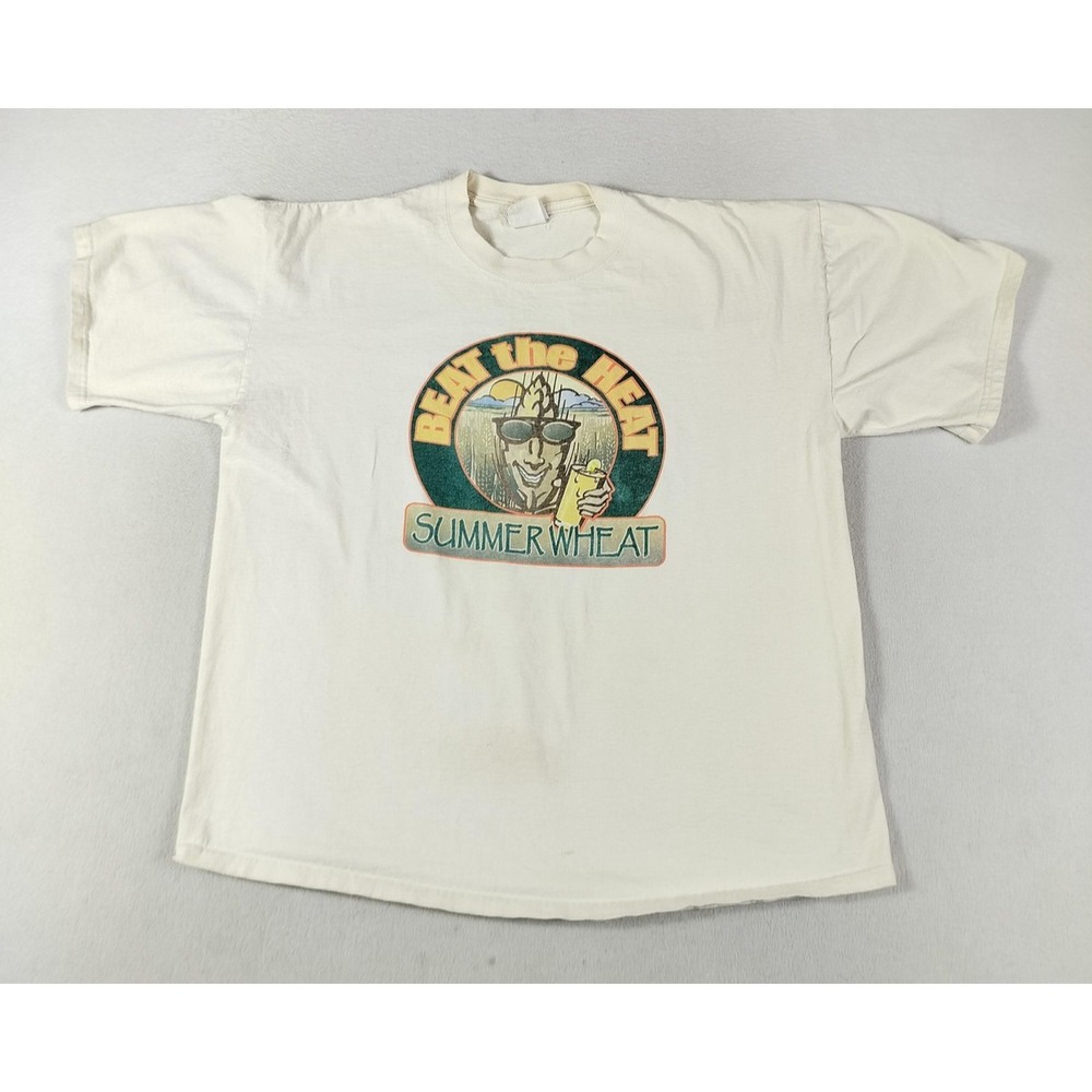 Vintage Jerzees Hops Summer Wheat Shirt Mens XL White Beer Promo Graphic Tee